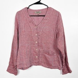 Flax linen lagenlook long sleeve button down top size small